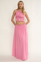 Marivelle String Tie Open Back Top Pink