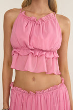 Marivelle String Tie Open Back Top Pink