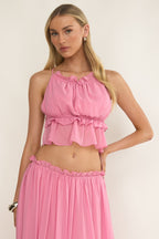 Marivelle String Tie Open Back Top Pink