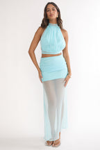 Jazmin Halterneck Crop Top Blue
