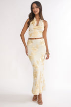 Golden Hours Cowl Halter Top Embellished Yellow