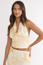 Golden Hours Cowl Halter Top Embellished Yellow