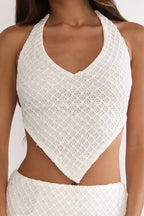 Palaya Crochet Knit Halter Top Sequin Cream