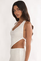 Palaya Crochet Knit Halter Top Sequin Cream
