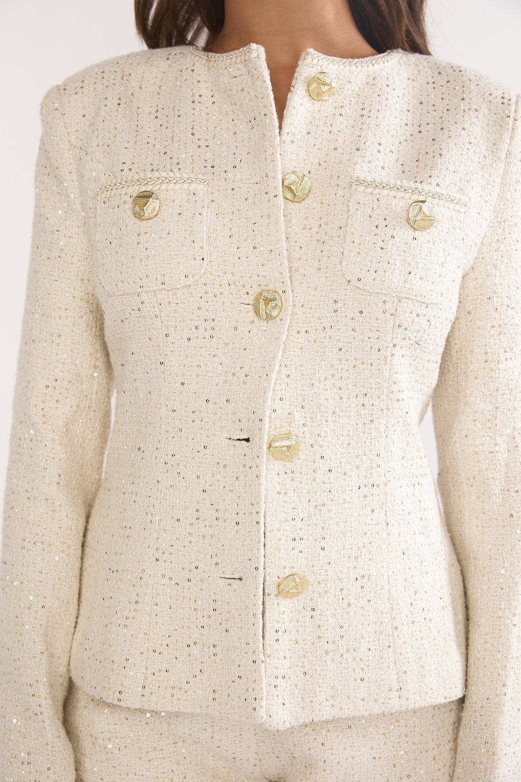 Kyomi Gold Button Tweed Jacket White Gold