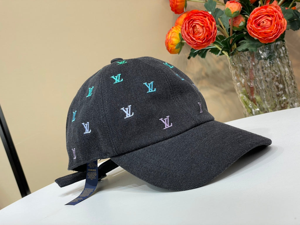 Louis Vuitton LV Blason Shading Denim Men's and Women's Colorful Embroidered Logo Printed Solid Color Cotton Baseball Cap Hat #77451