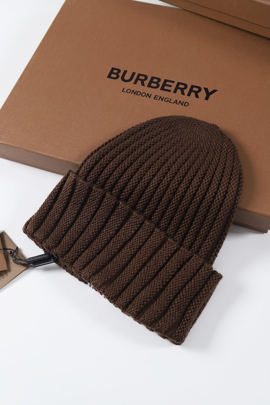 Burberry Men's and Women's Brown and Black Contrast Wool Knitted Hat #333385