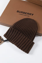 Burberry Men's and Women's Brown and Black Contrast Wool Knitted Hat #333385