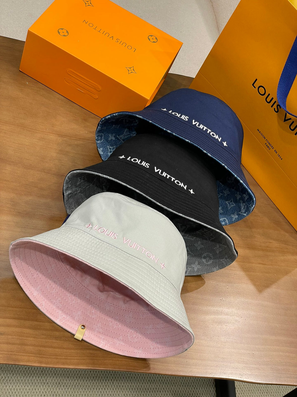 Nautical Louis Vuitton Men's and Women's Solid Colour Letter Printed Denim Fisherman's Hat Baseball Cap #76888