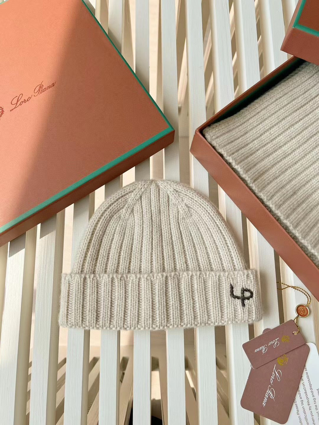 Loro Piana Cashmere Knit Hat Scarf Set #6664