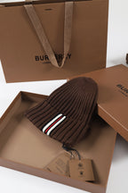 Burberry Men's and Women's Brown and Black Contrast Wool Knitted Hat #333385