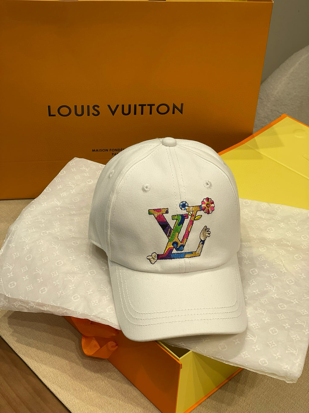 Louis Vuitton Men's and Women's Colorful Embroidered Logo Printed Solid Color Duck Tongue Cap Hat #75641