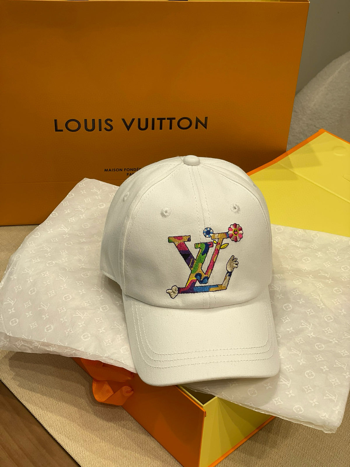 Louis Vuitton Men's and Women's Colorful Embroidered Logo Printed Solid Color Duck Tongue Cap Hat #75641