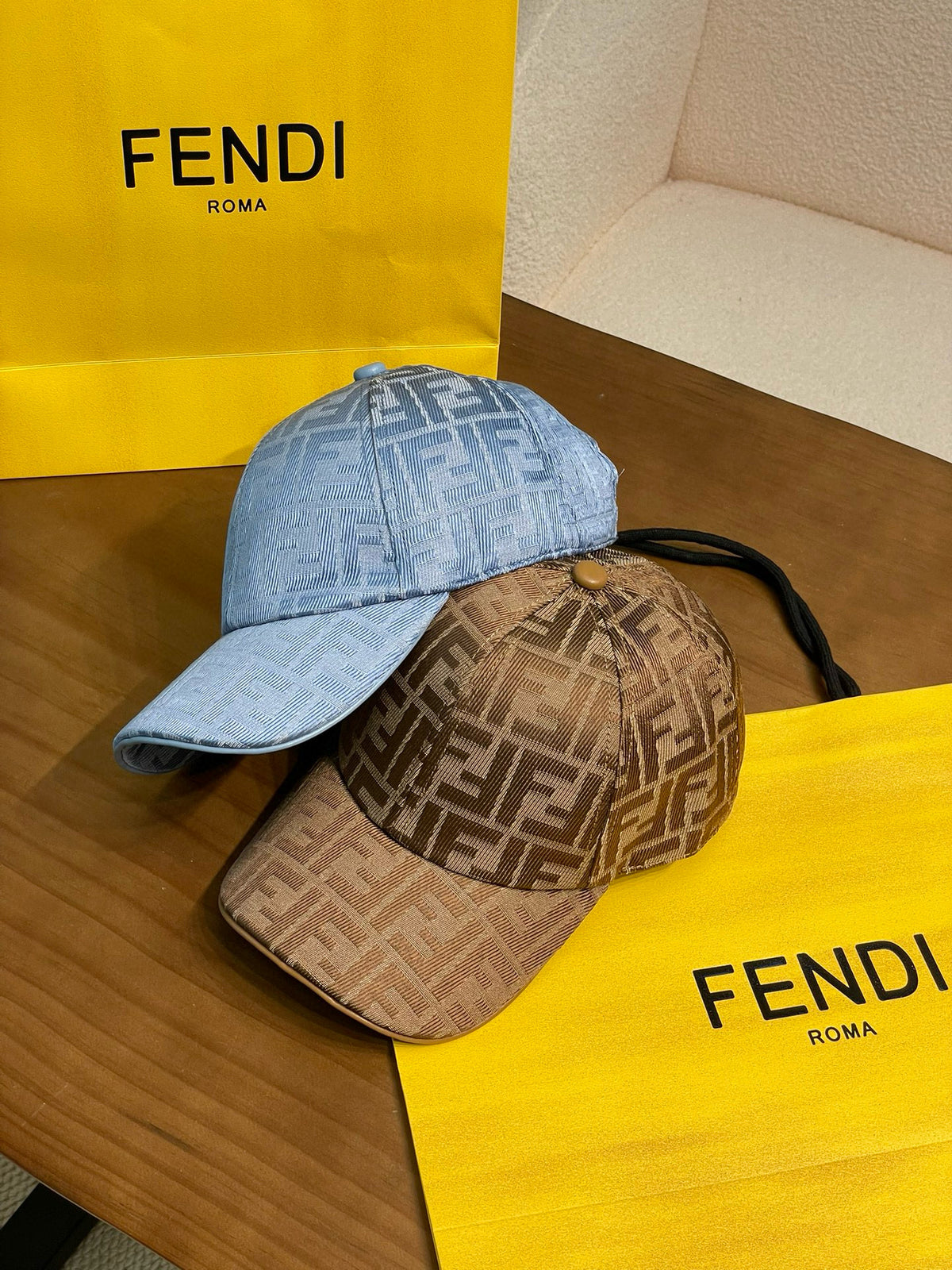 Fendi Men's And Women's Solid Colour Letters Jacquard Tassel Burlap Denim Fisherman Cap Baseball Hat #76889