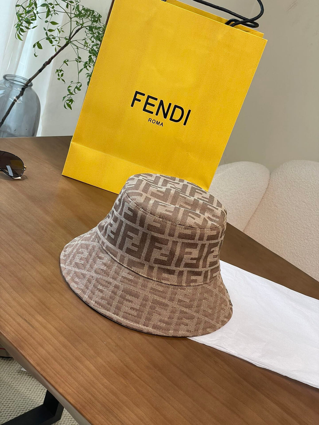 Fendi Women's Solid Colour Monogrammed Satin Fabric Fisherman's Hat Cap #76877