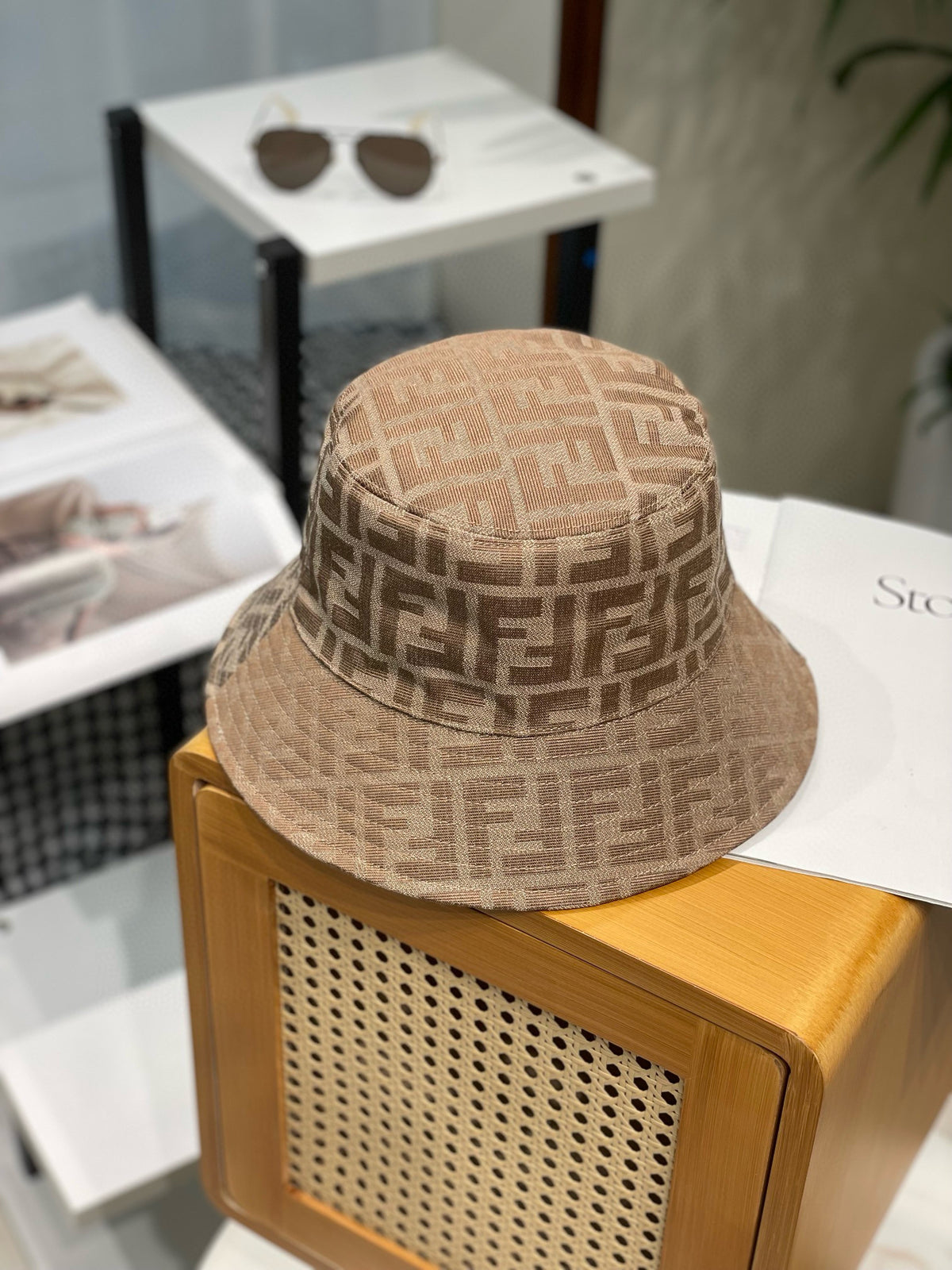Fendi Women's Solid Colour Monogrammed Satin Fabric Fisherman's Hat Cap #76877