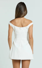 Irene Mini Dress Off Shoulder Bustier Tulip Skirt Dress in White
