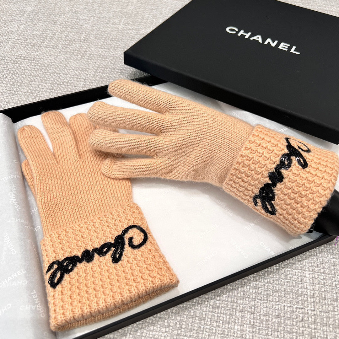 Chanel Cashmere Knit Hat Gloves Scarf #96642