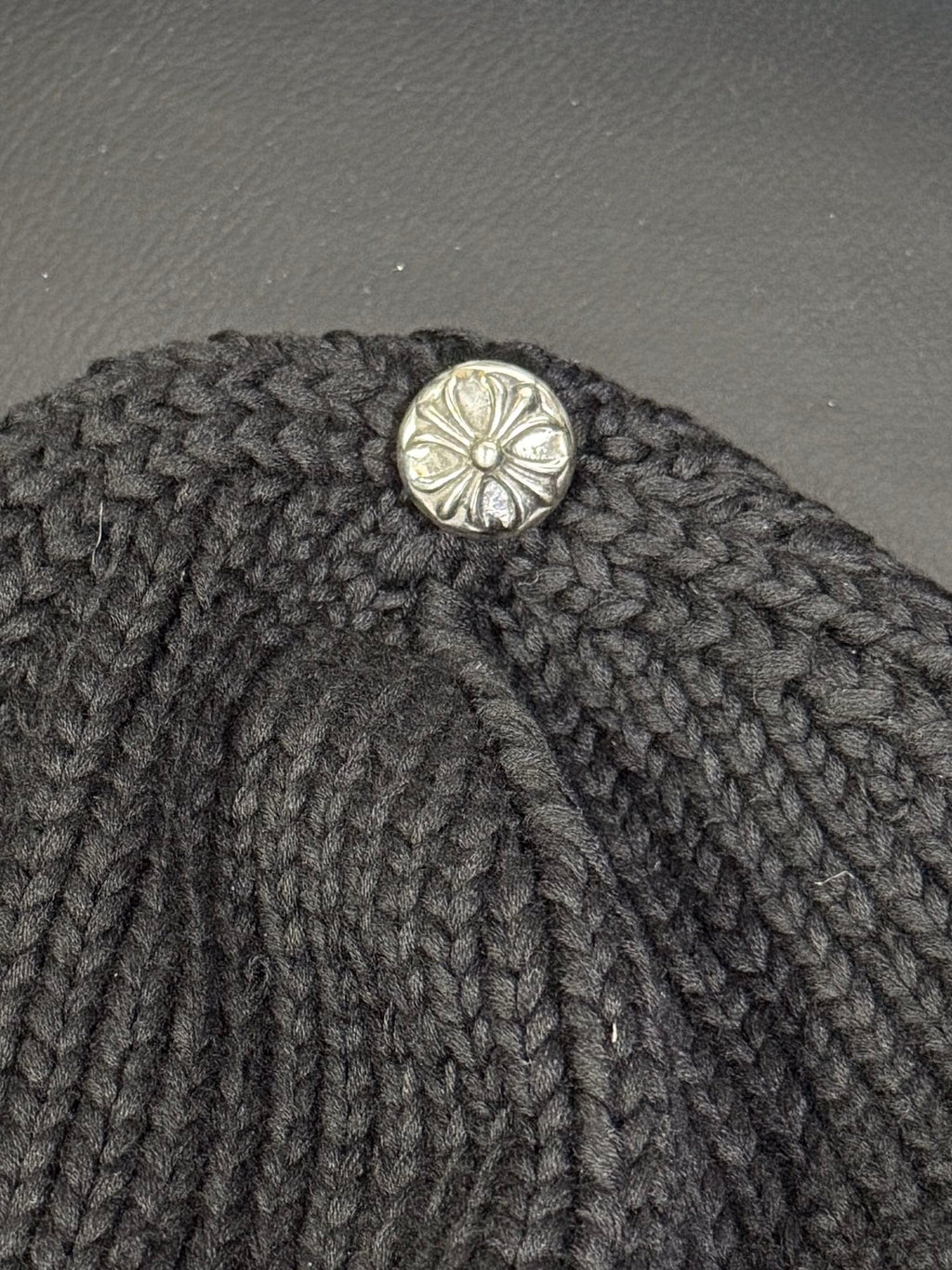 Chrome Hearts Sterling Silver Leather Embellished Cold Hat #333922