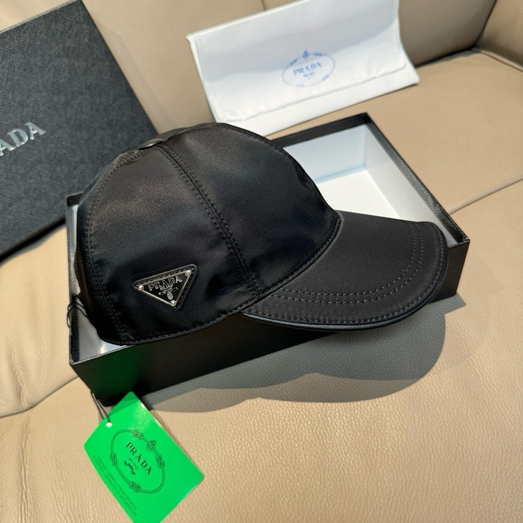 Prada Men's Metal Triangle Label Logo Solid Color Cowhide Baseball Cap Hat #75898