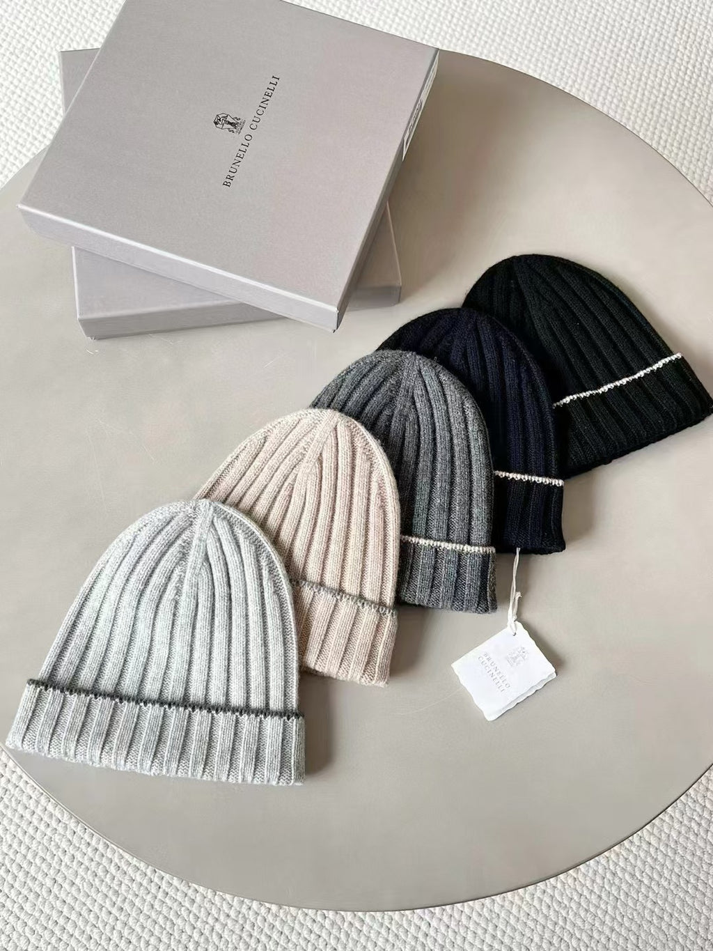 Brunello Cucinelli Men's Autumn And Winter Simple Solid Color Cashmere Ribbed Knit Beanie Casual Pullover Hat Ngvp #9484