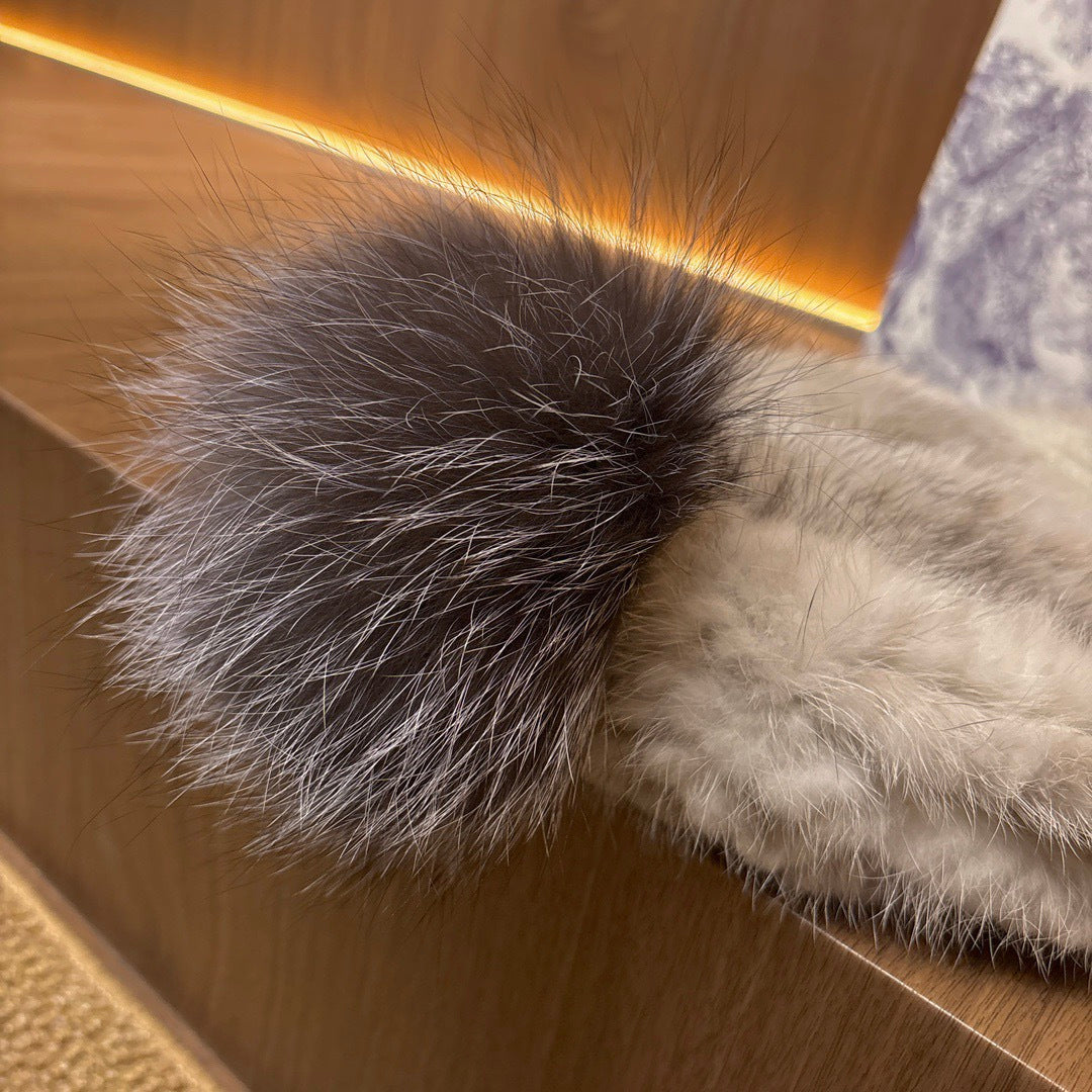 Dior Mink Knitted Patchwork Fur Ball Fur Hat #334275