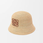Loewe Women's Khaki Raffia And Cowhide Bucket Hat Flat Cap Large Brim Hat #75956