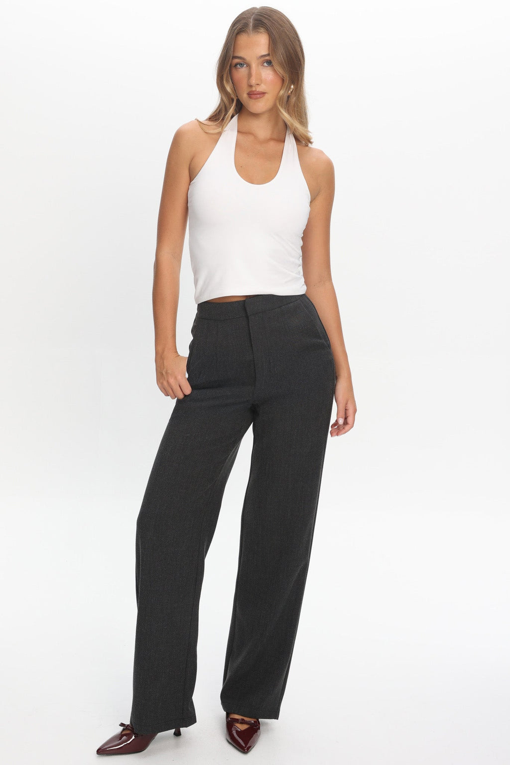 In Disguise Straight Leg Pocket Pants Charcoal