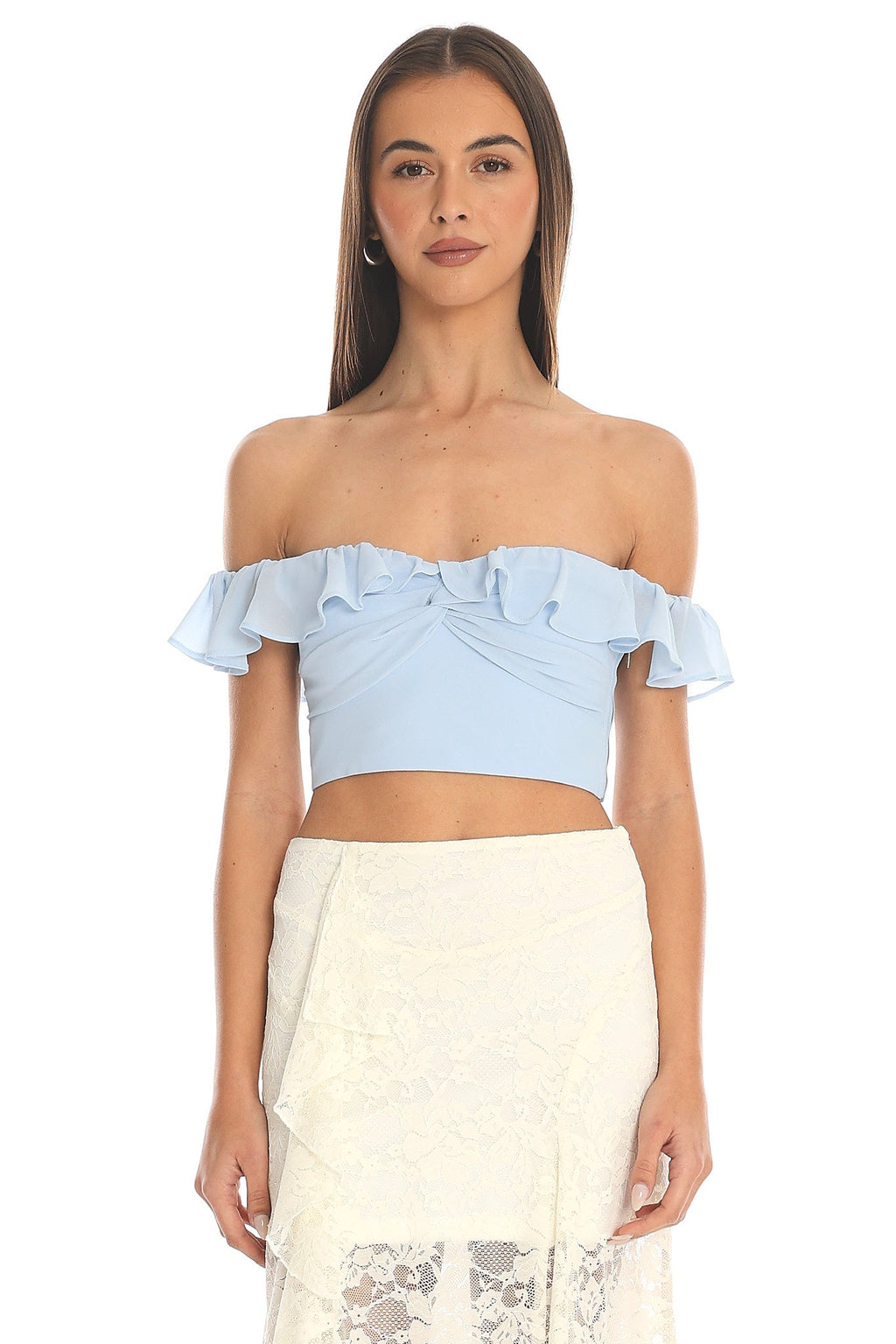 Cloud Nine Ruffled Crop Top Baby Blue