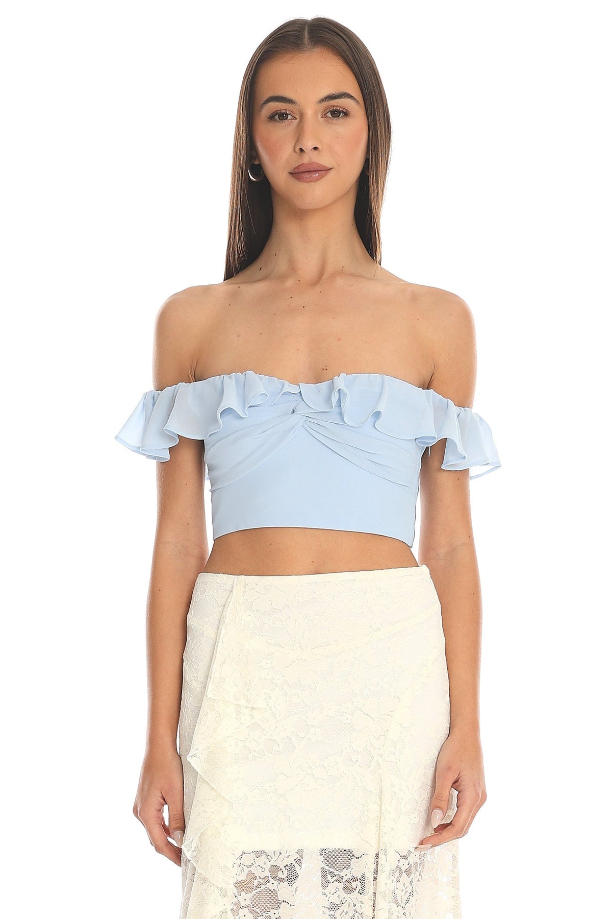 Cloud Nine Ruffled Crop Top Baby Blue