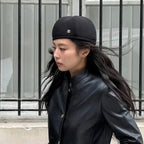 Chanel Women's Fall/Winter Fashion Classic Solid Color Metal Logo Beret Hat  Accessories #78924