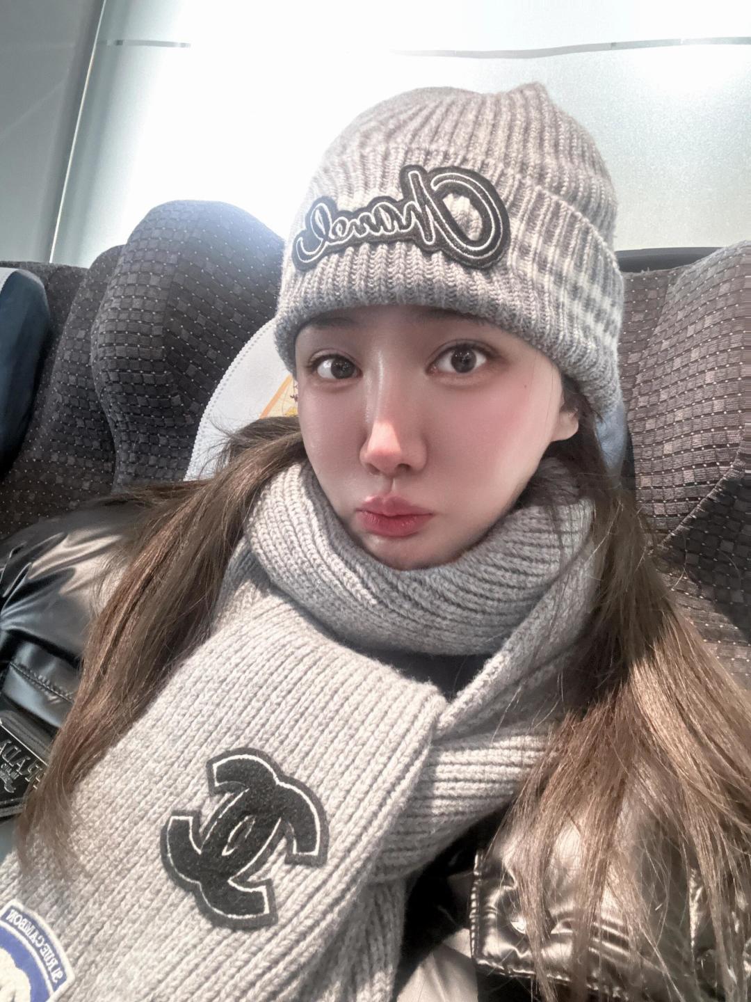 Chanel Women's Fall And Winter Black And White Gray Temperament Warm Winter Accessories Scarf Hat Gloves Fashion Trend Set #81628