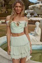 Lucky In Love Ruffle Trim Lace-Up Back Crop Top Mint