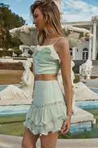 Lucky In Love Ruffle Trim Lace-Up Back Crop Top Mint