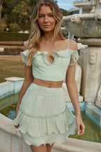 Lucky In Love Ruffle Trim Lace-Up Back Crop Top Mint