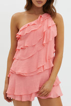 Arrabel Tiered Ruffle Mini Dress Peach