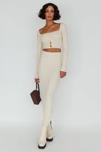 Lauryn Lace Bust Long Sleeve Top Beige
