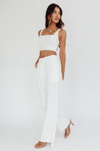 Empire Wide-Leg Side Pocket Pants White
