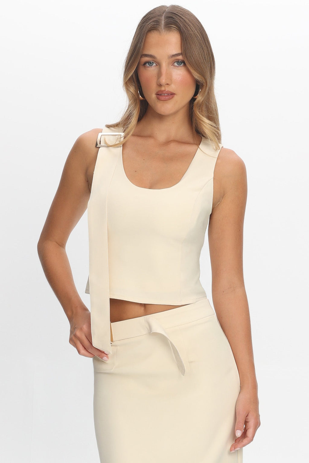 Sunday Moment Buckle Shoulder Top Butter