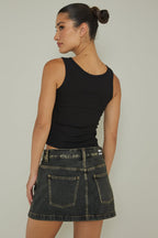 Recess Thick Strap Ribbed Top Black