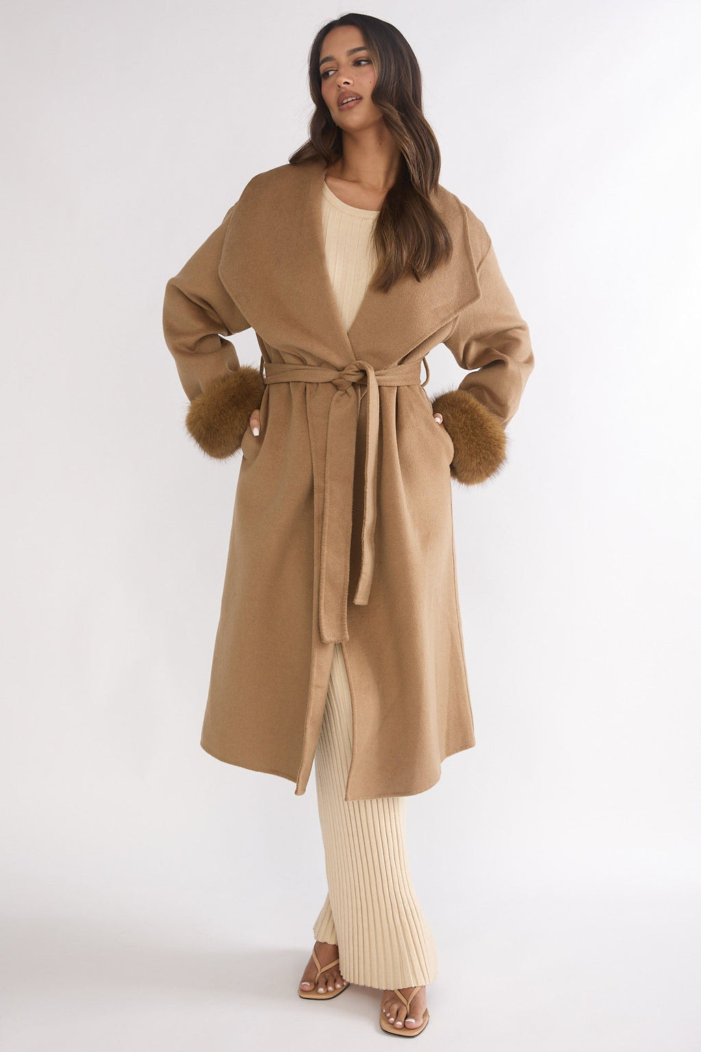 Zannora Faux Fur Coat Camel
