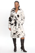 Morganne Faux Fur Waist Tie Coat Animal Print White/Brown