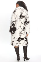 Morganne Faux Fur Waist Tie Coat Animal Print White/Brown