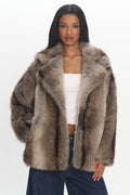 Soraya Notch Lapel Faux Fur Coat Brown
