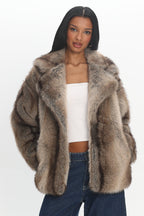 Soraya Notch Lapel Faux Fur Coat Brown
