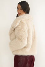 Harlequinn Oversized Lapel Faux Fur Jacket Taupe