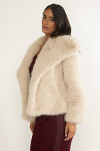 Harlequinn Oversized Lapel Faux Fur Jacket Taupe