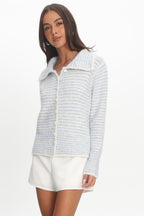 Gavrielle Collared Knit Cardigan Stripe Baby Blue