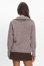 Gavrielle Collared Knit Cardigan Stripe Chocolate