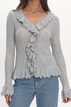 Jaimy Ruffle Trim Knit Cardigan Grey